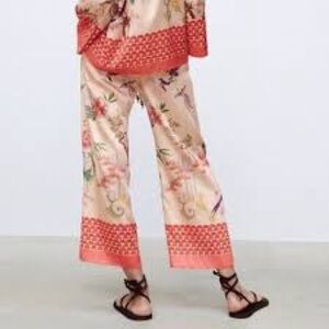 ZARA Printed Two Piece Pajama Style Silk Set